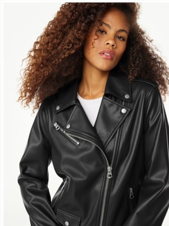 Scoop NYC Women’s Black Faux Leather Motorcycle Jacket Size Small (4-6) NWT - Picture 8 of 10